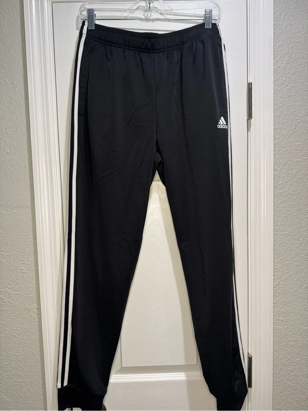 adidas Black Jogger Pants with White Triple Stripes, Size M